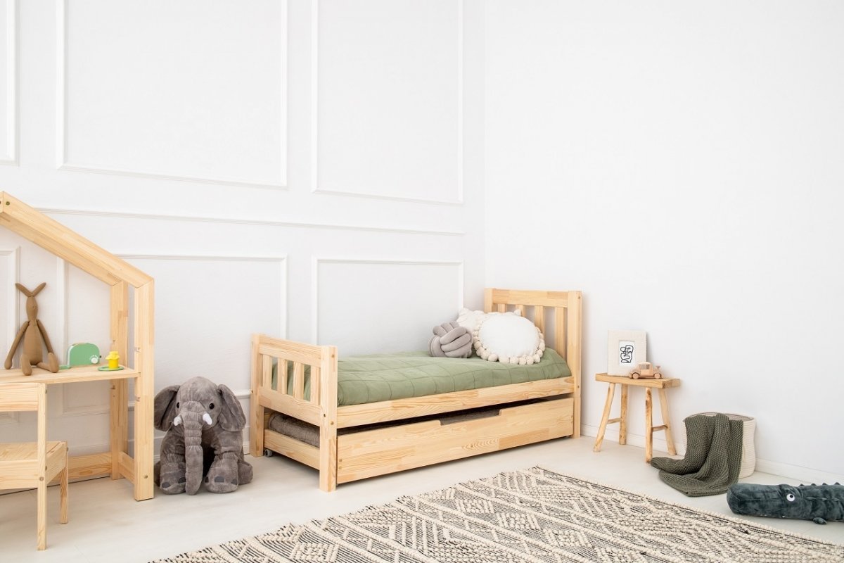 Lit bébé lit cage en pin blanc avec sommier réglable sur 3 hauteurs
