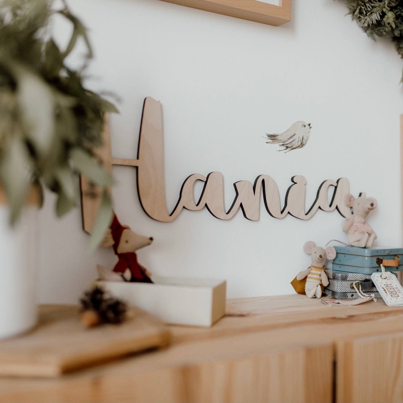 Bella decorazione da parete Nome del bambino in legno naturale