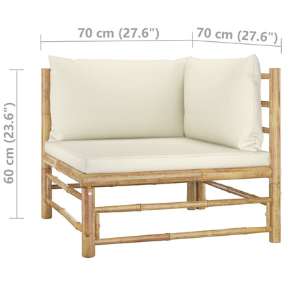 Salon de jardin XXL 12 pièces Bambou avec coussin blanc crème BALI