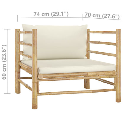 Salon de jardin 7 pièces Bambou avec coussin blanc crème BALI