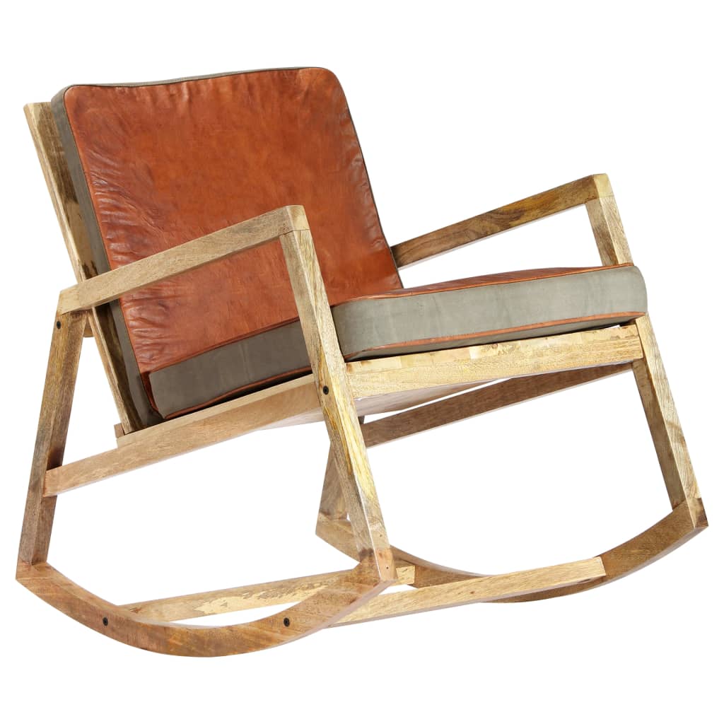 Fauteuil à bascule Cuir véritable et bois de manguier massif