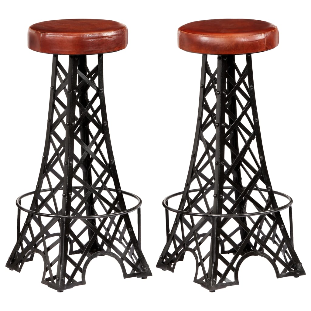 Tabouret EIFFEL lot de 2 acier et cuir véritable