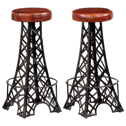 Tabouret EIFFEL lot de 2 acier et cuir véritable