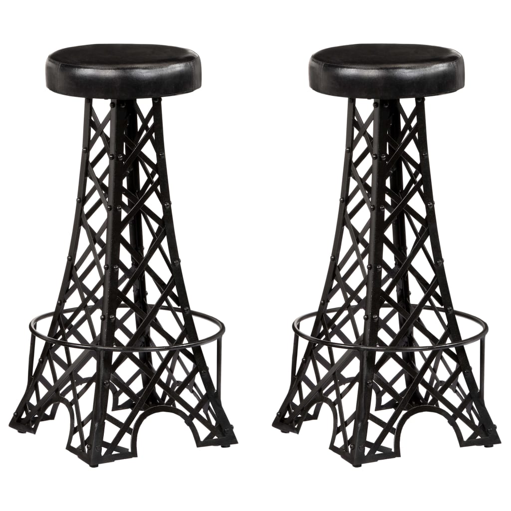 Tabouret EIFFEL lot de 2 acier et cuir véritable