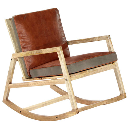 Fauteuil à bascule Cuir véritable et bois de manguier massif