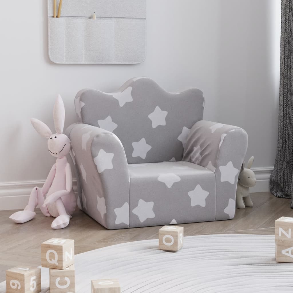 Fauteuil pour enfant velours Gris étoiles