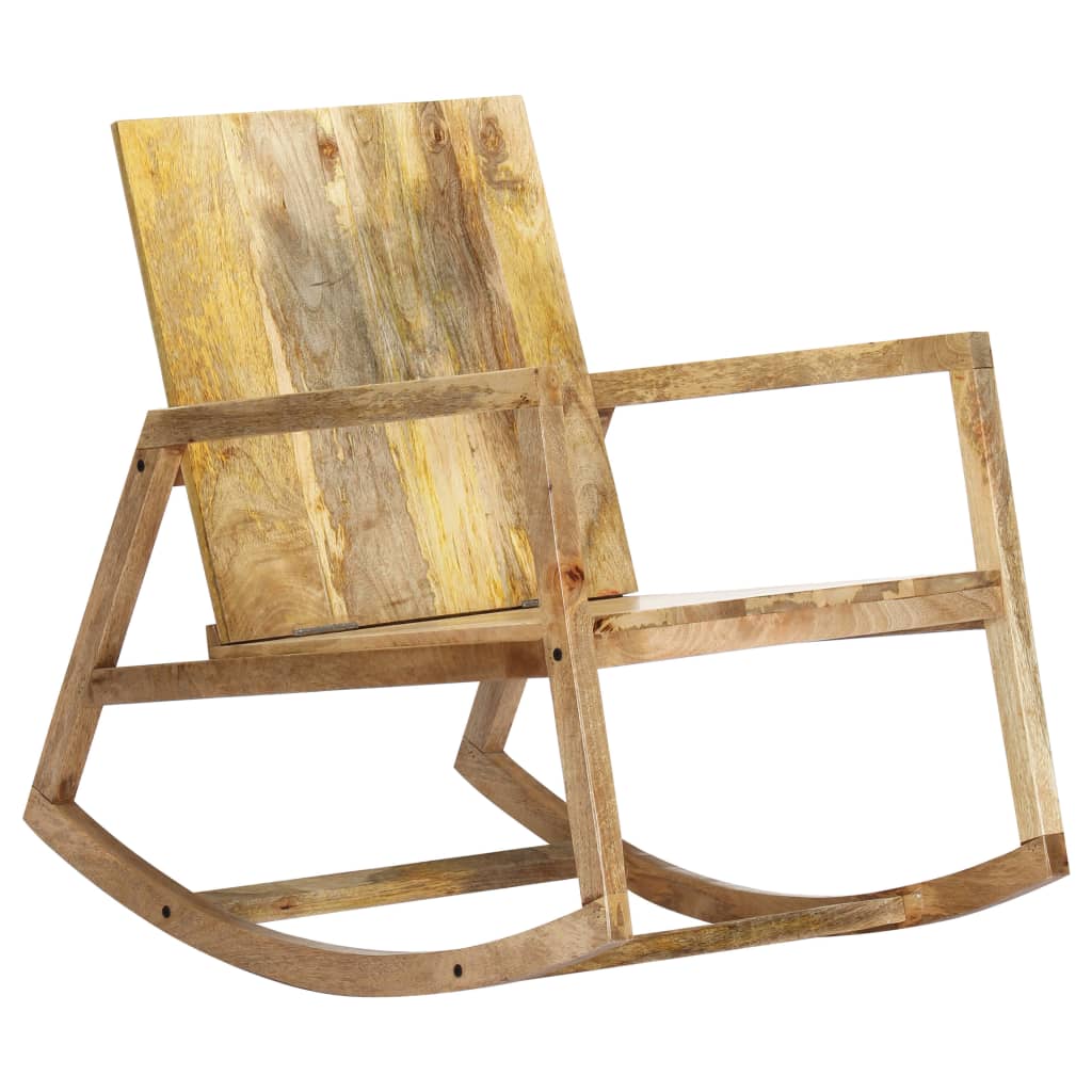 Fauteuil à bascule Cuir véritable et bois de manguier massif