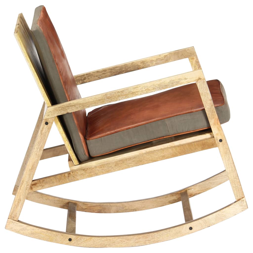 Fauteuil à bascule Cuir véritable et bois de manguier massif