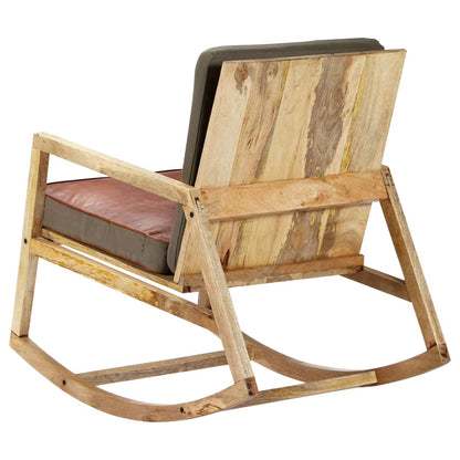 Fauteuil à bascule Cuir véritable et bois de manguier massif