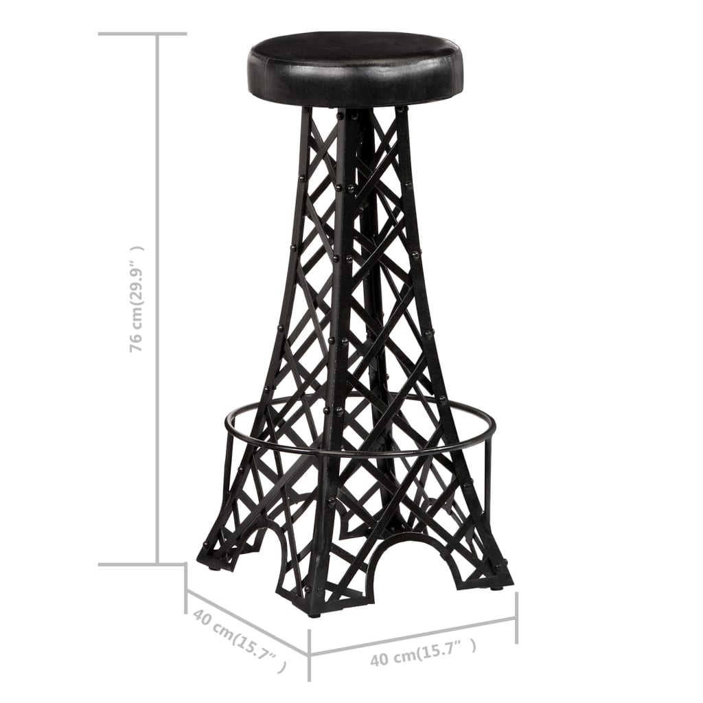 Tabouret EIFFEL lot de 2 acier et cuir véritable