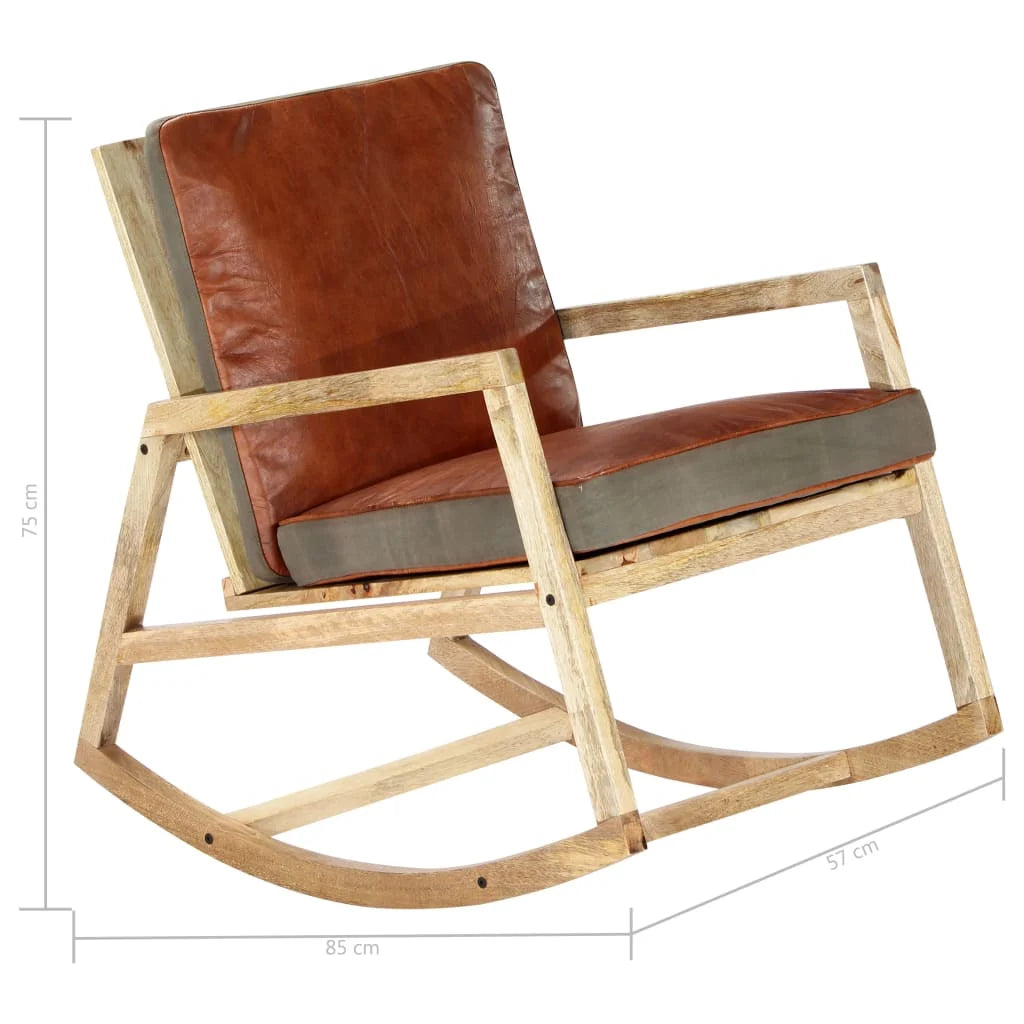 Fauteuil à bascule Cuir véritable et bois de manguier massif