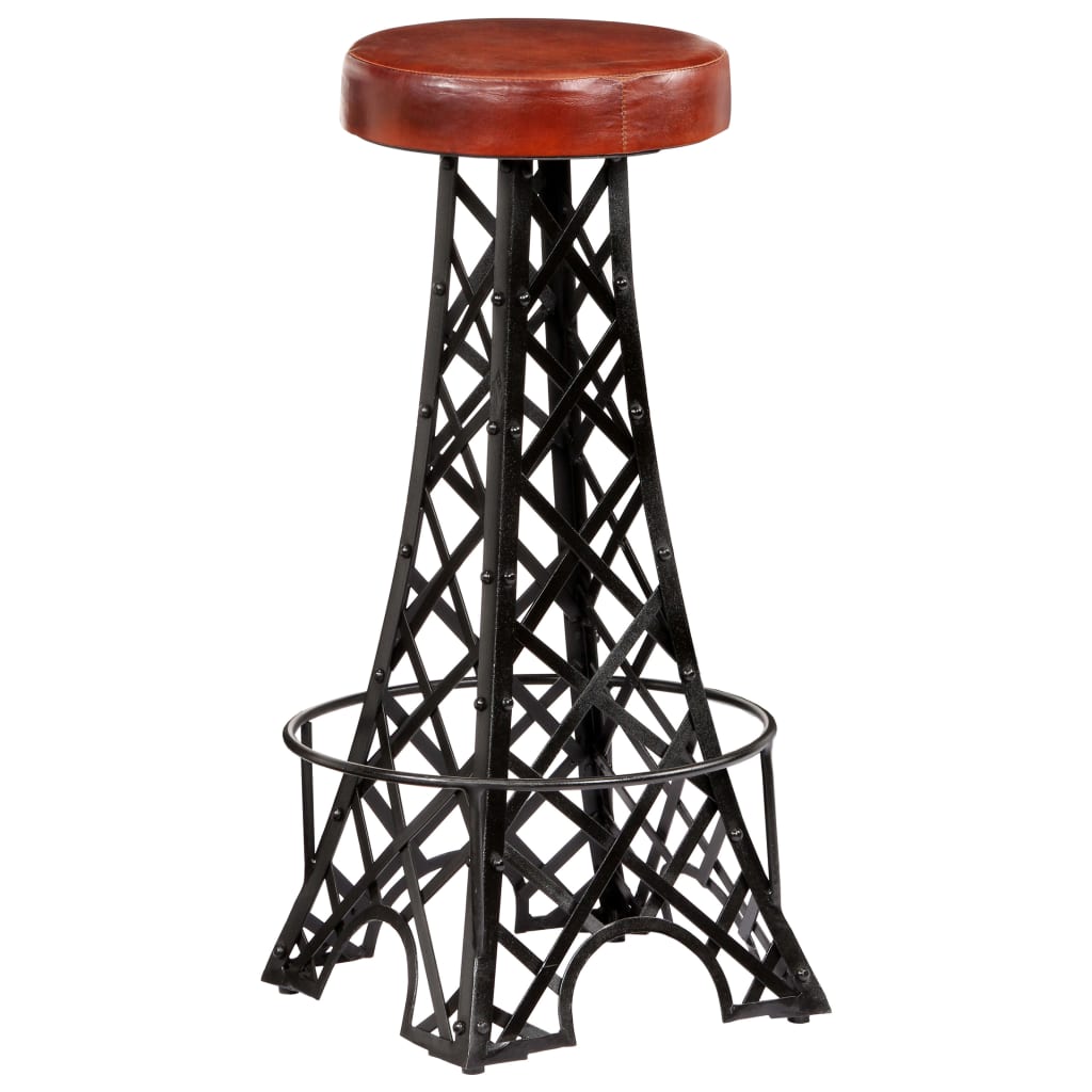 Tabouret EIFFEL lot de 2 acier et cuir véritable