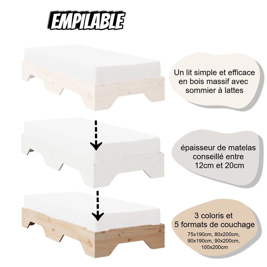 Lit empilable avec sommier VALERIO en bois massif