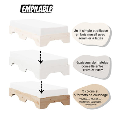 Farmetto letto senza materasso impilabile 90x190 cm legno massiccio