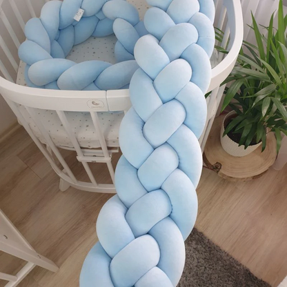 Blue and graphite braided bed bumper