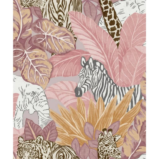 Buenas vibraciones Jungle Wallpaper Animales de color rosa y naranja