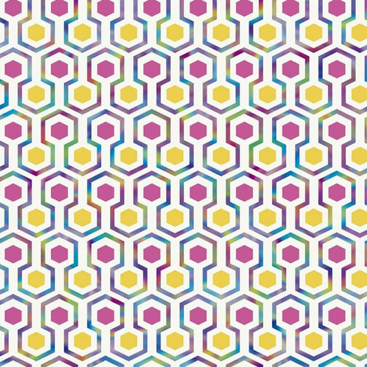 Vibrações de papel de parede de hexagon rosa e amarelo