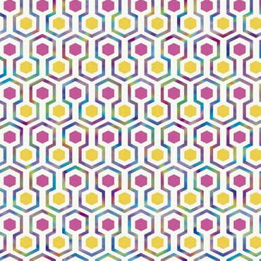 Buenas vibraciones de papel tapiz hexágono rosa y amarillo