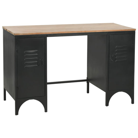 Double storage desk black and wooded wooden metal