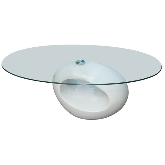 Mesa de café con mesa de mesa ovalada blanca brillante