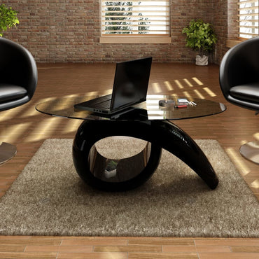 Mesa de café con mesa de mesa ovalada negra brillante