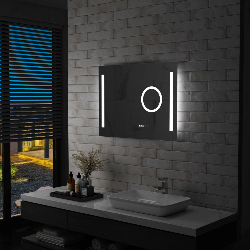 Espejo Redondo Decorativo Borde Negro 70 x 70 cm con Luz LED, Doble Sensor  Táctil, Espejo Led de Baño Redondo