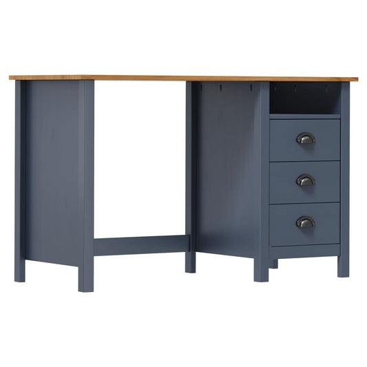 Hill desk with 3 gray drawers 120x50x74 cm Solid pine