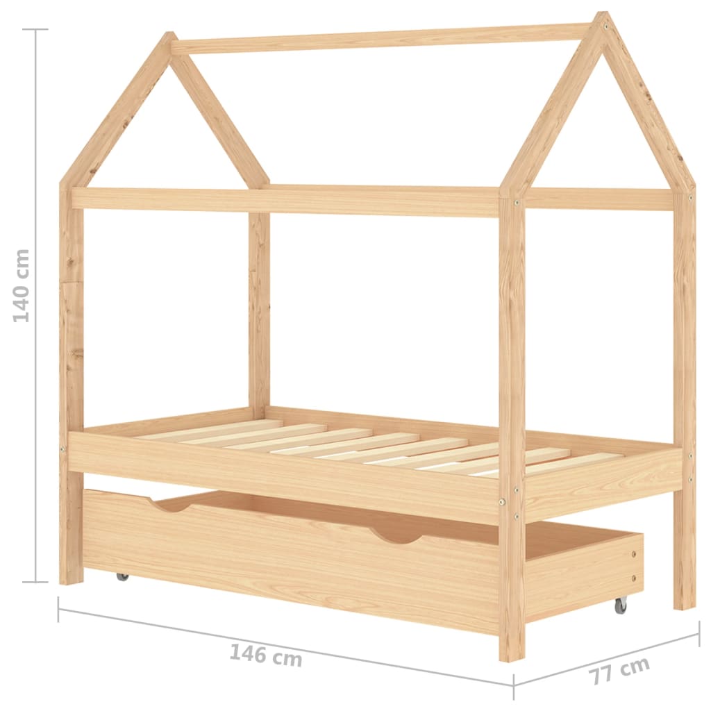 Cadre de lit d'enfant avec tiroir Bois de pin massif 70x140 cm