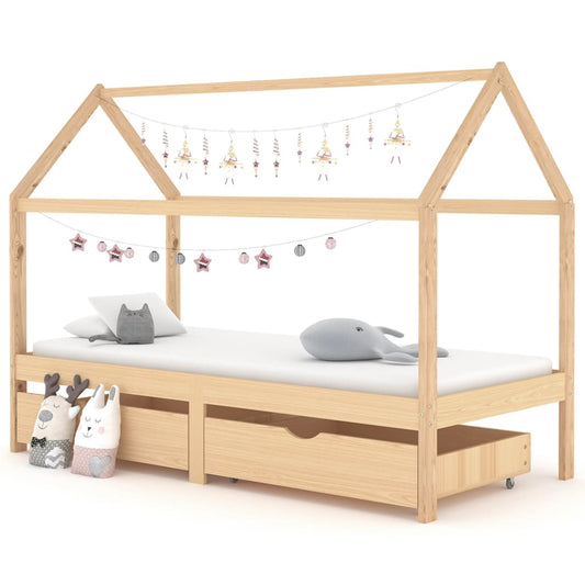 Cama infantil com gavetas de madeira de pinheiro sólida 90x200 cm