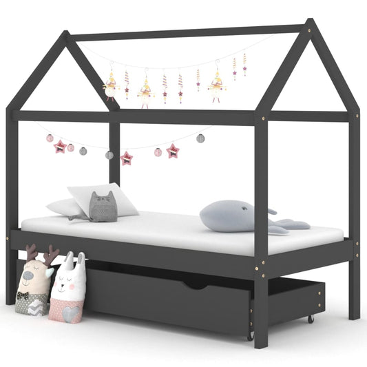 Frame de cama infantil com um pino de gaveta cinza escuro 80x160 cm