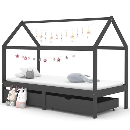 Cama infantil com gavetas cinza escuro Pino 90x200 cm