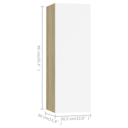 Meubles TV 4 pcs Blanc et chêne sonoma 30,5x30x90 cm Aggloméré