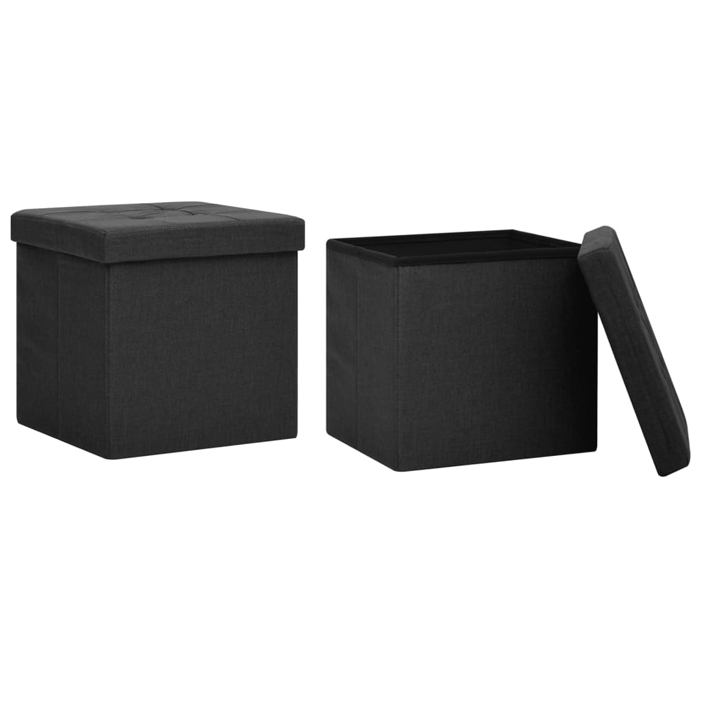 Tabourets de rangement pliables lot de 2 noir Faux lin