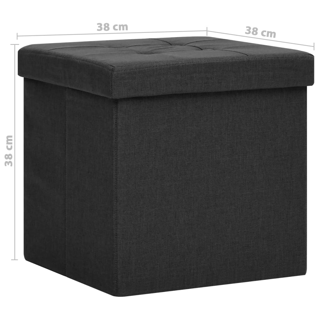 Tabourets de rangement pliables lot de 2 noir Faux lin