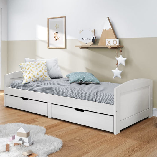 Bench bed with 2 white IRUN drawers 90x200 cm Solid pine wood