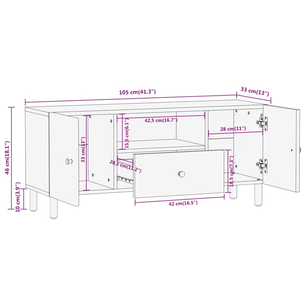 105cm Mangoier Solid Wood TV Furniture