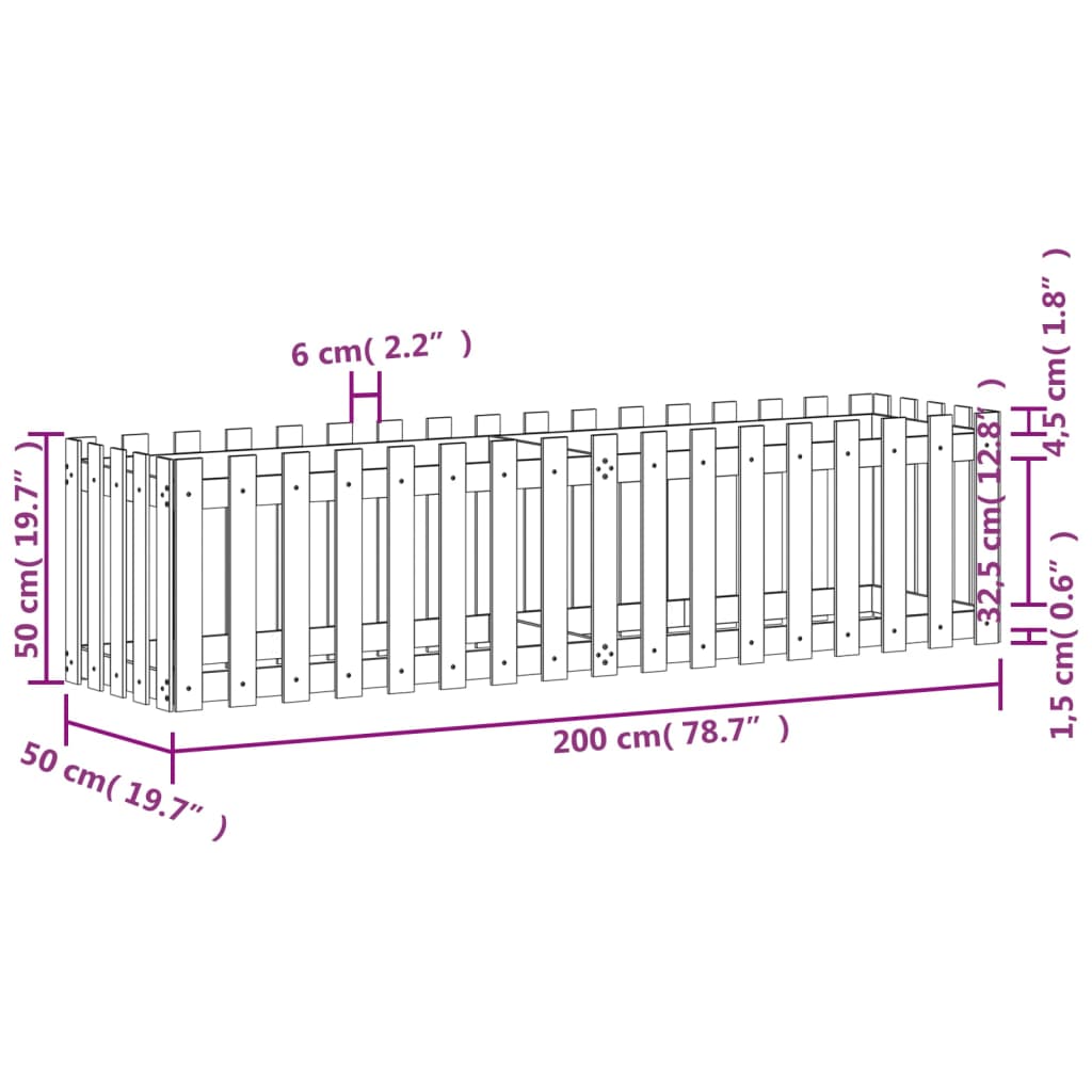 Lit surélevé de jardin design de clôture 200x50x50cm pin massif