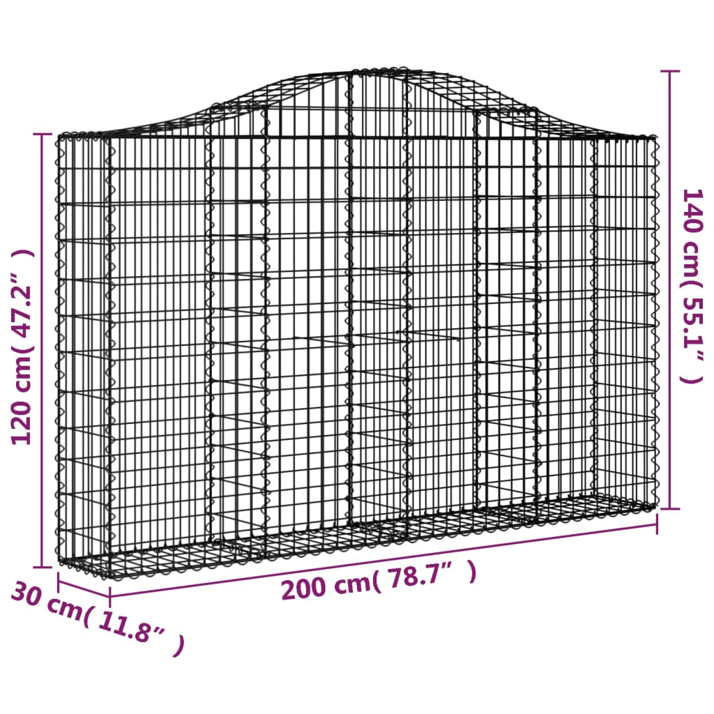 Arched Gabion baskets 15 pcs 200x30x120/140 cm Galvanized iron