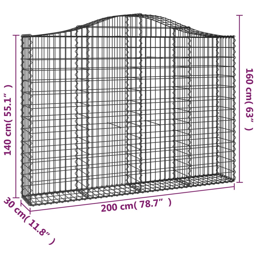 Arched gabions baskets 3 pcs 200x30x140/160 cm galvanized iron