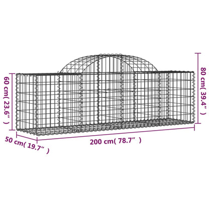 Paniers à gabions arqués 18 pcs 200x50x60/80 cm fer galvanisé