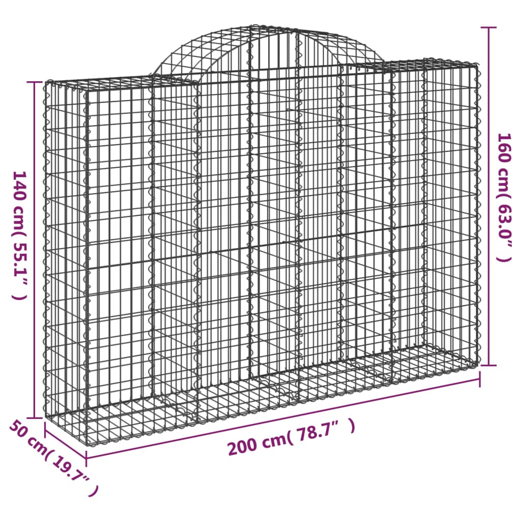 Paniers à gabions arqués 4 pcs 200x50x140/160 cm Fer galvanisé