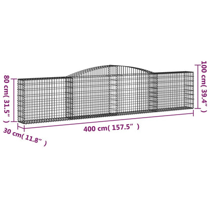 Paniers à gabions arqués 15 pcs 400x30x80/100 cm Fer galvanisé