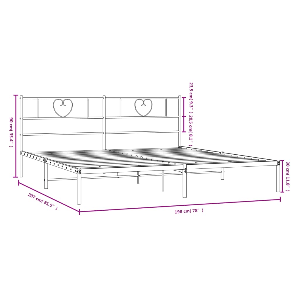 Fiame di letto in metallo con testiera bianca 193x203 cm