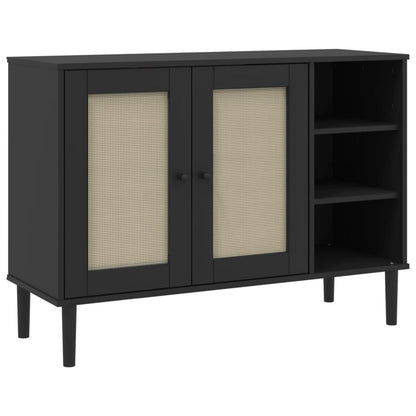 Buffet SENJA aspect rotin noir 112x40x80cm bois massif de pin