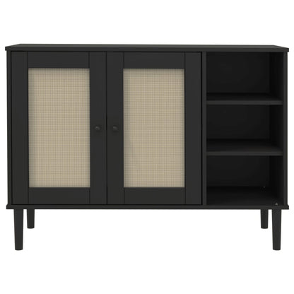 Buffet SENJA aspect rotin noir 112x40x80cm bois massif de pin