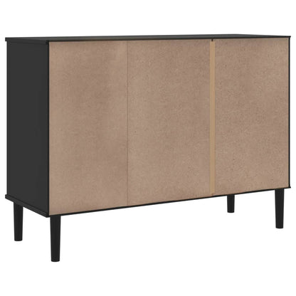 Buffet SENJA aspect rotin noir 112x40x80cm bois massif de pin