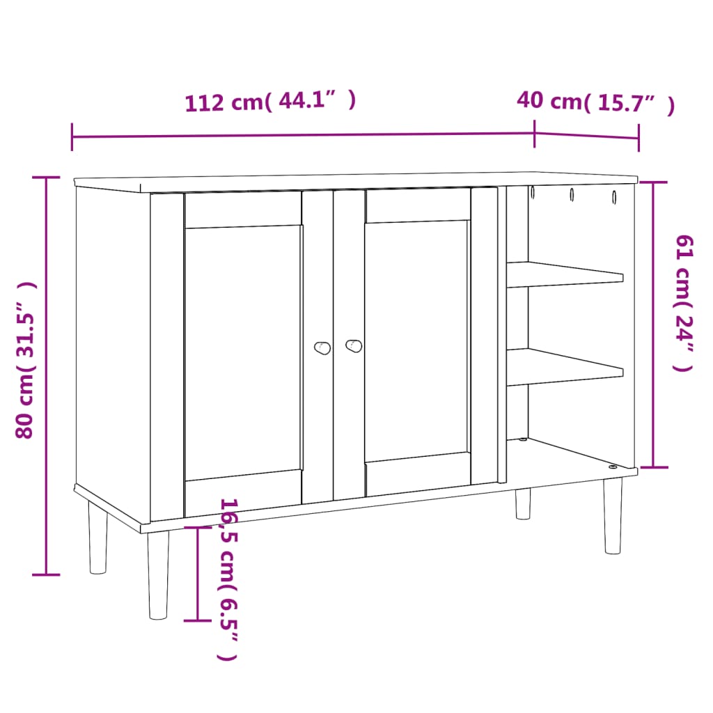 Buffet SENJA aspect rotin noir 112x40x80cm bois massif de pin