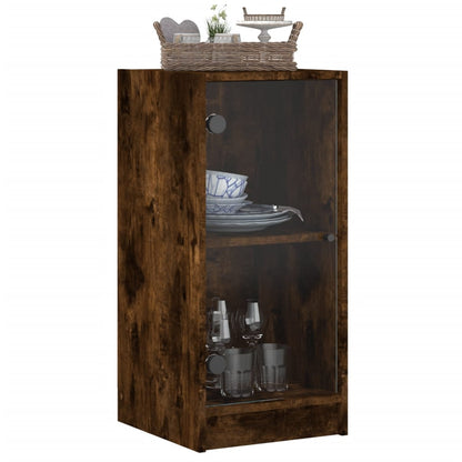 Armoire latérale avec portes en verre chêne fumé 35x37x75,5 cm