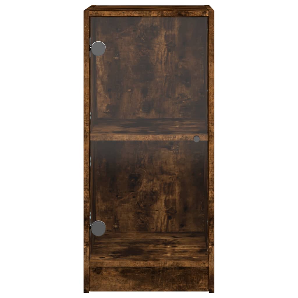 Armoire latérale avec portes en verre chêne fumé 35x37x75,5 cm