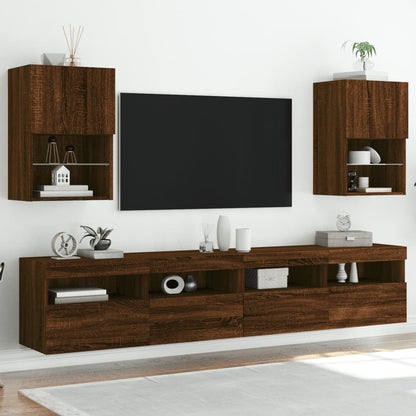Meubles TV avec lumières LED 2 pcs chêne marron 40,5x30x60 cm
